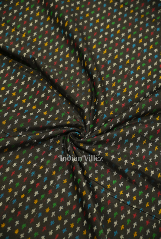 Exclusive Black Pochampally Ikat Silk & Cotton (Sico) Fabric 