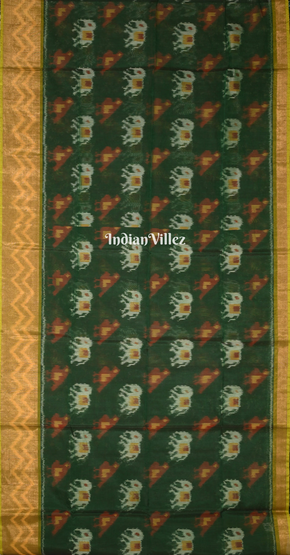 Dark Green Pochampally Ikat Silk Cotton (Sico) Saree