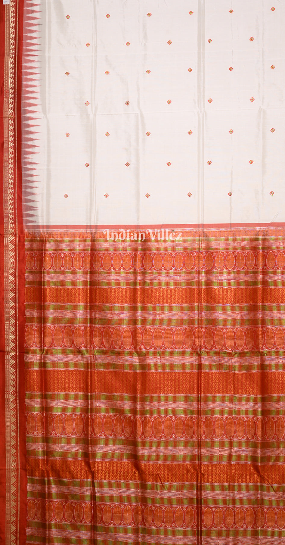White Red Buti Design Odisha Ikat Bomkai Sambalpuri Silk Saree
