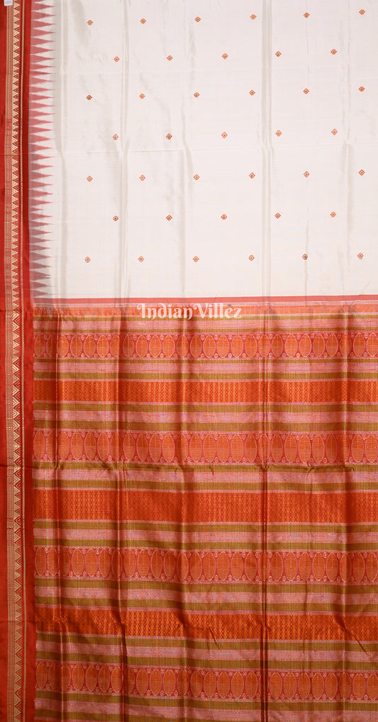 White Red Buti Design Odisha Ikat Bomkai Sambalpuri Silk Saree