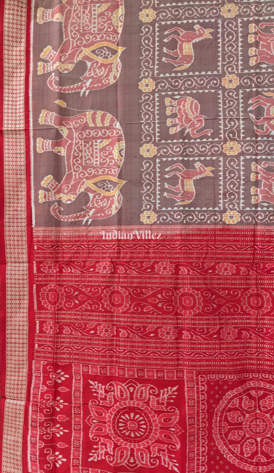 Brown Red Pure Sambalpuri Ikat Silk Pastel Saree