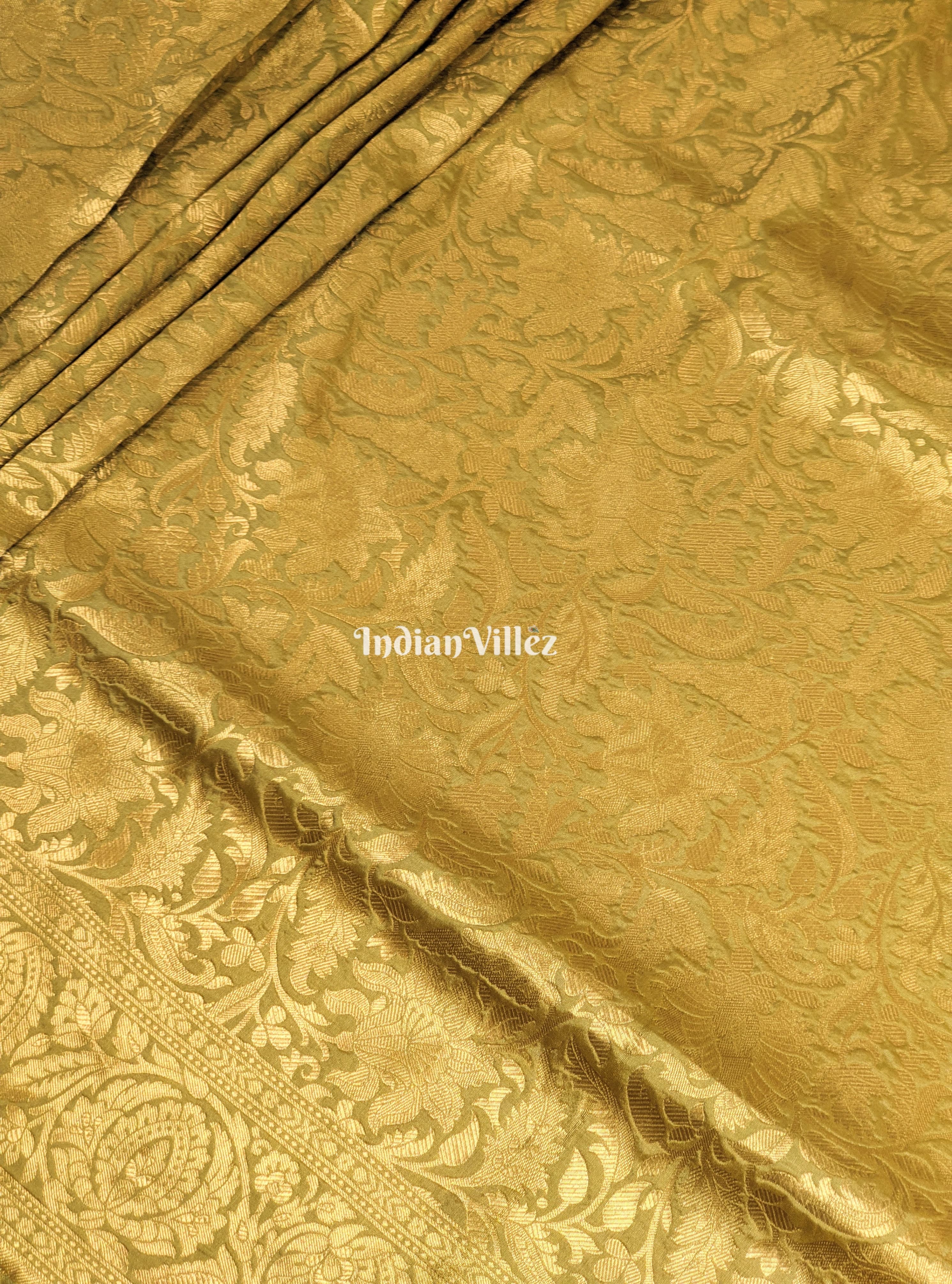 Golden Floral Theme Designer Banarasi Katan Silk Saree