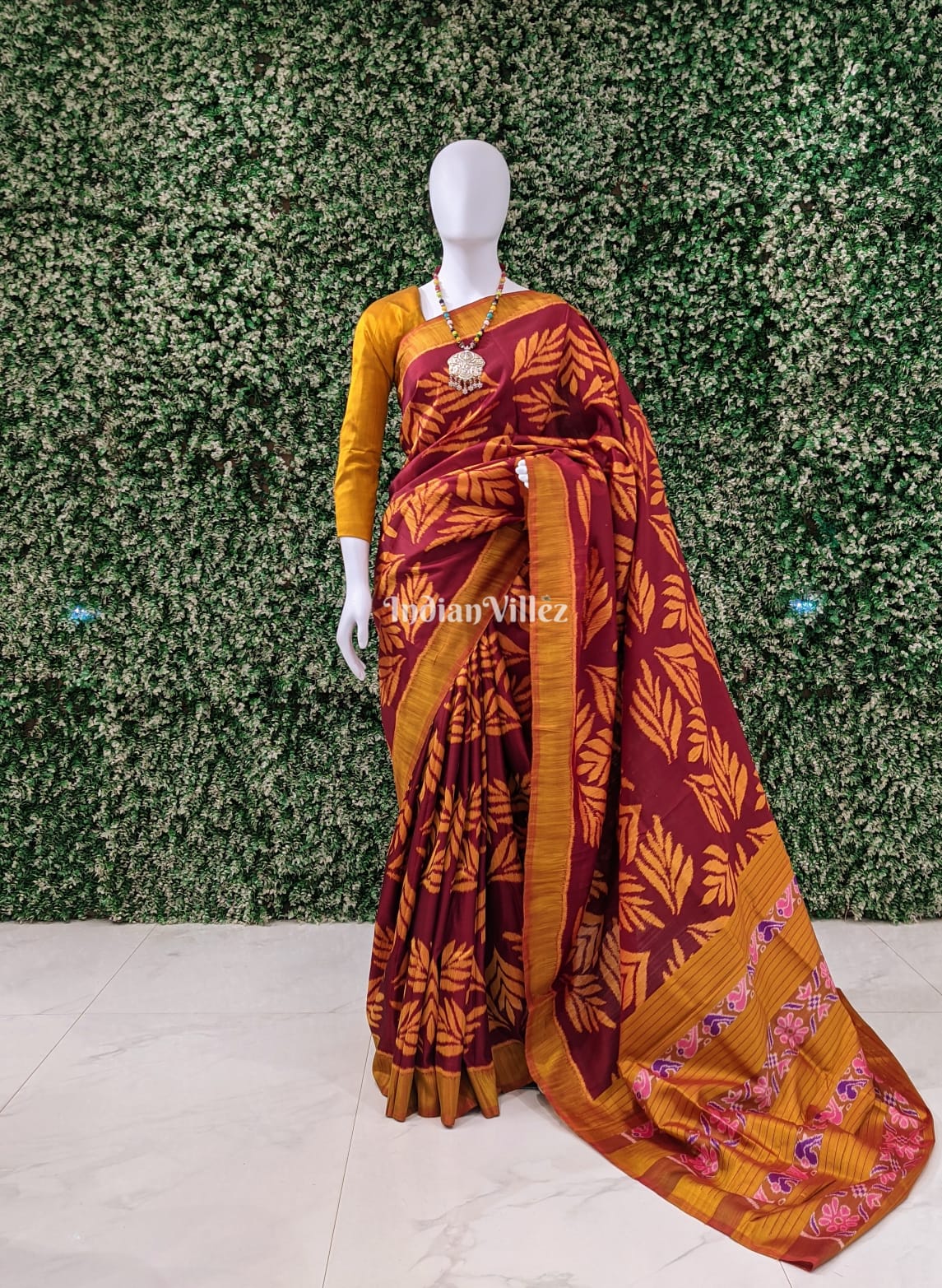 Maroon Mustard Yellow Designer Contemporary Silk Saree