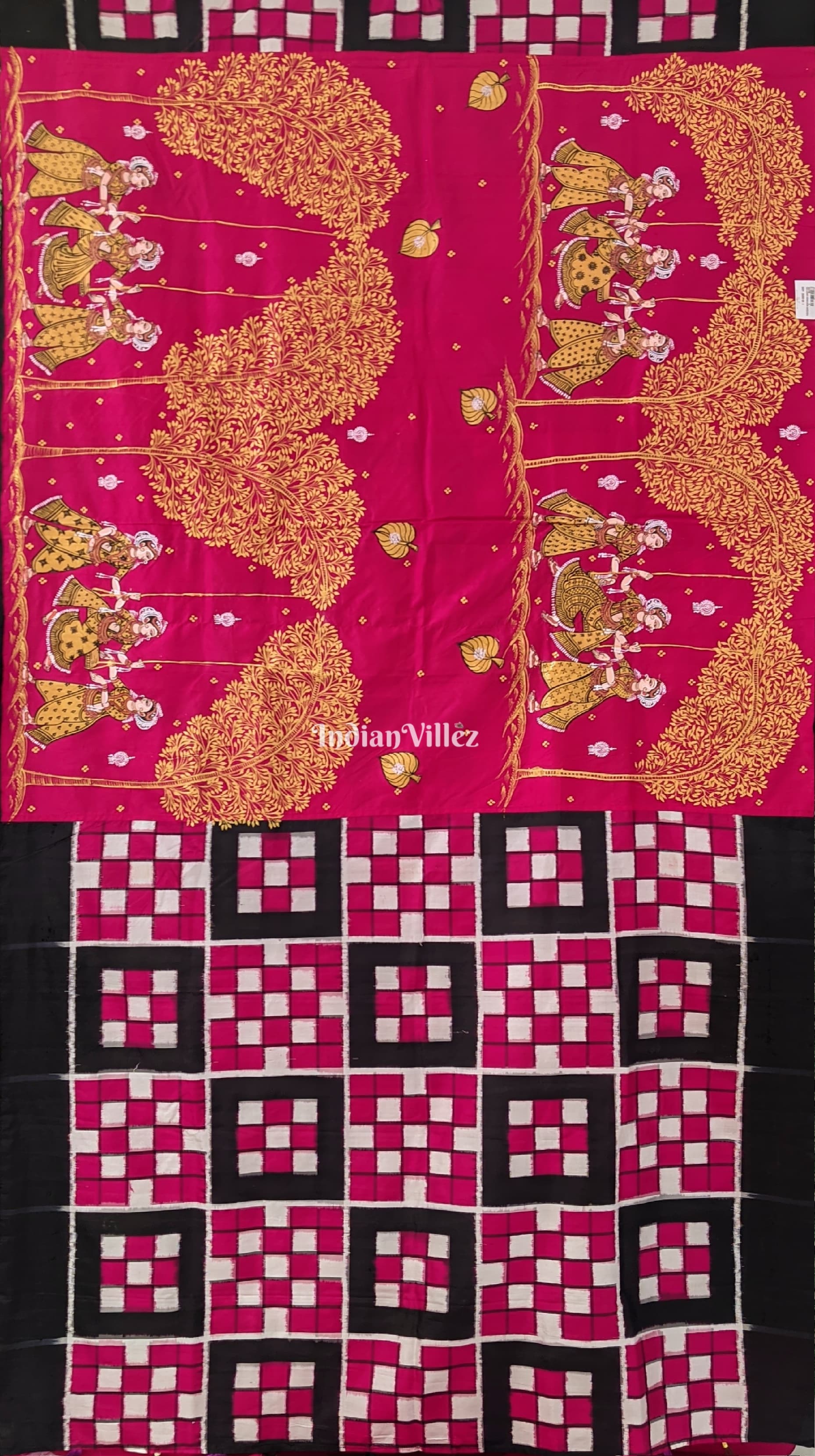 Rani Pink Sambalpuri Pasapali Raja Theme Pattachitra Silk Saree