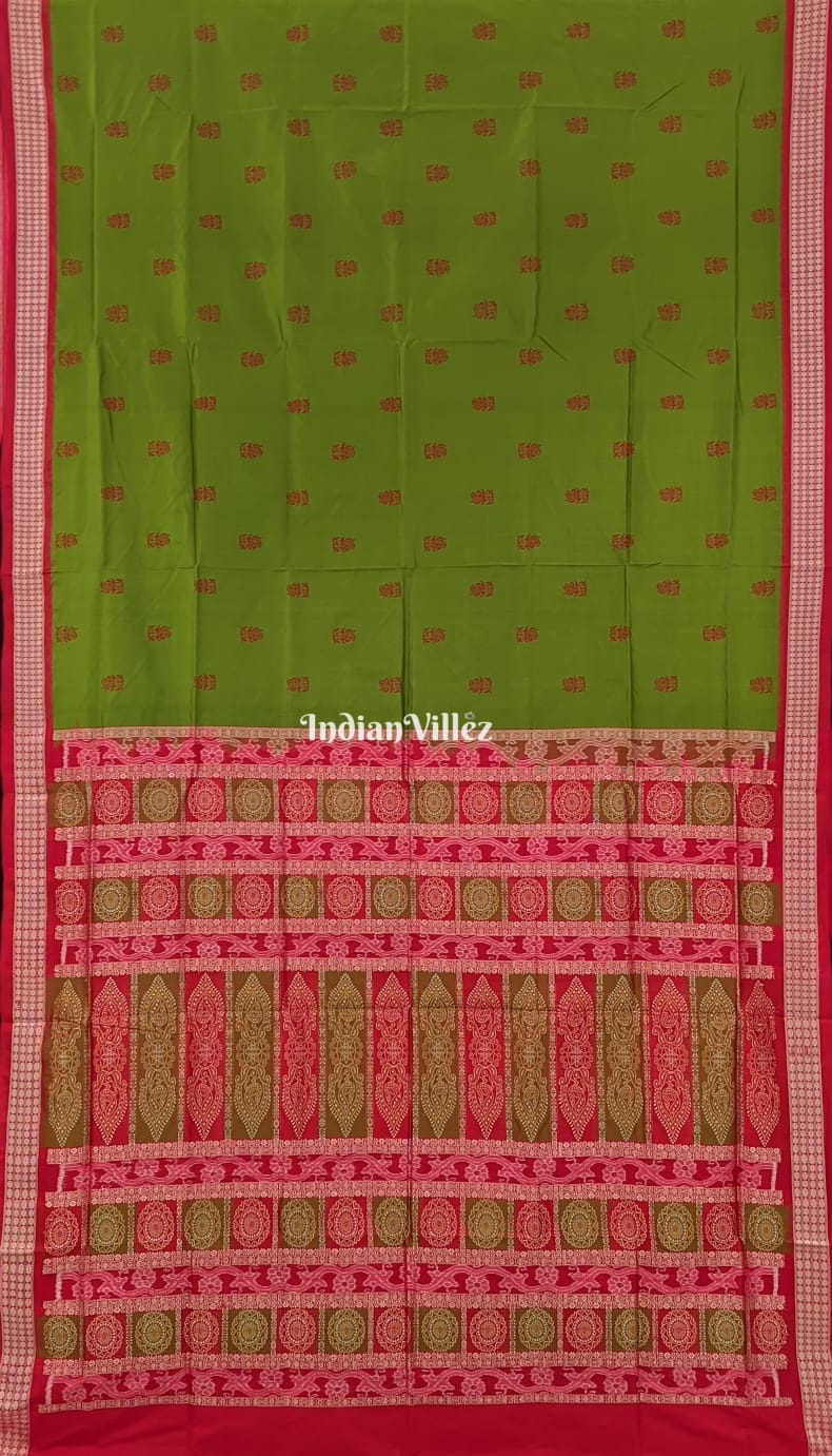 Pear Green Bomkai Sambalpuri Ikat Silk Saree