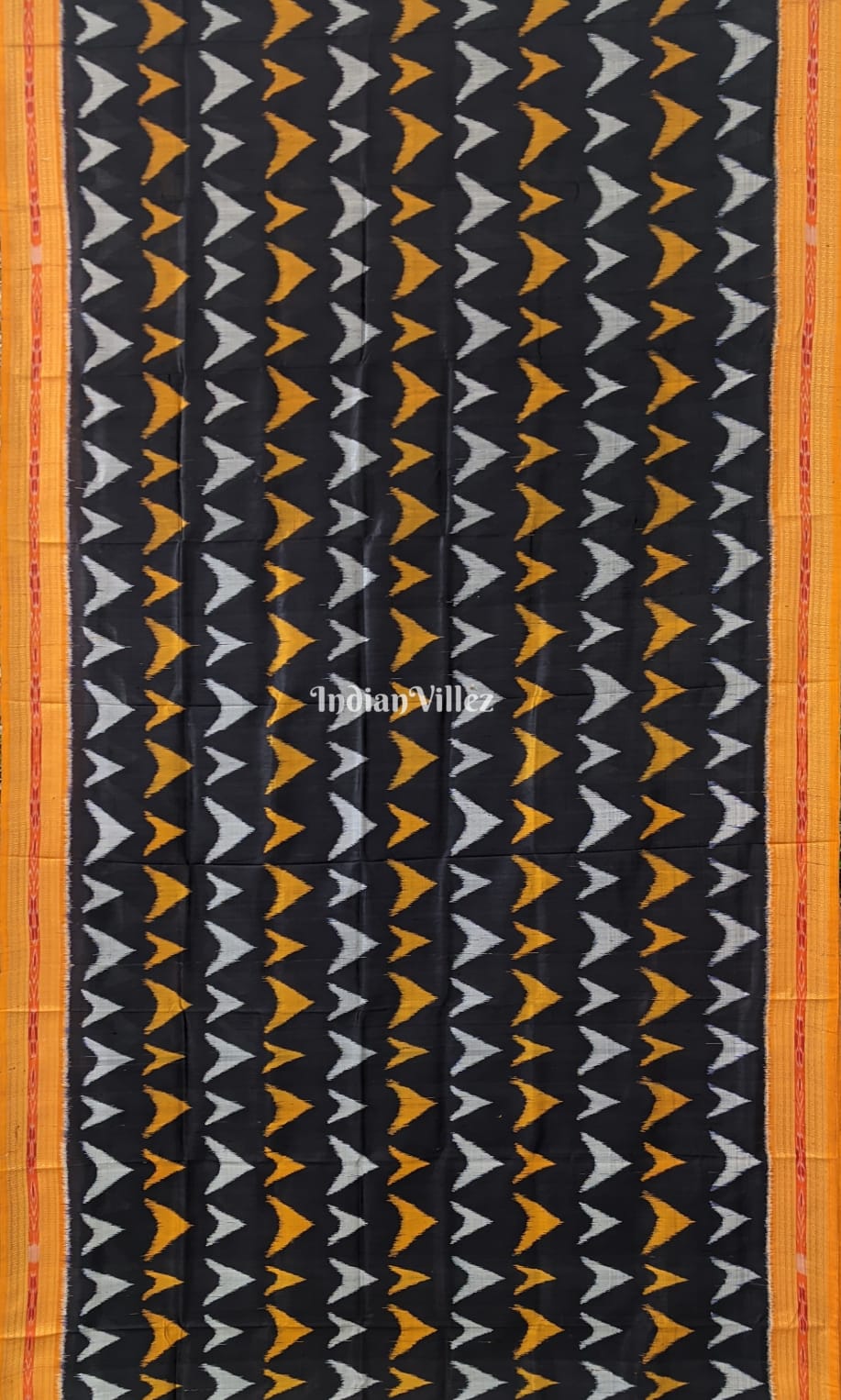 Black with Golden Steel Grey Odisha Ikat Khandua Silk Saree