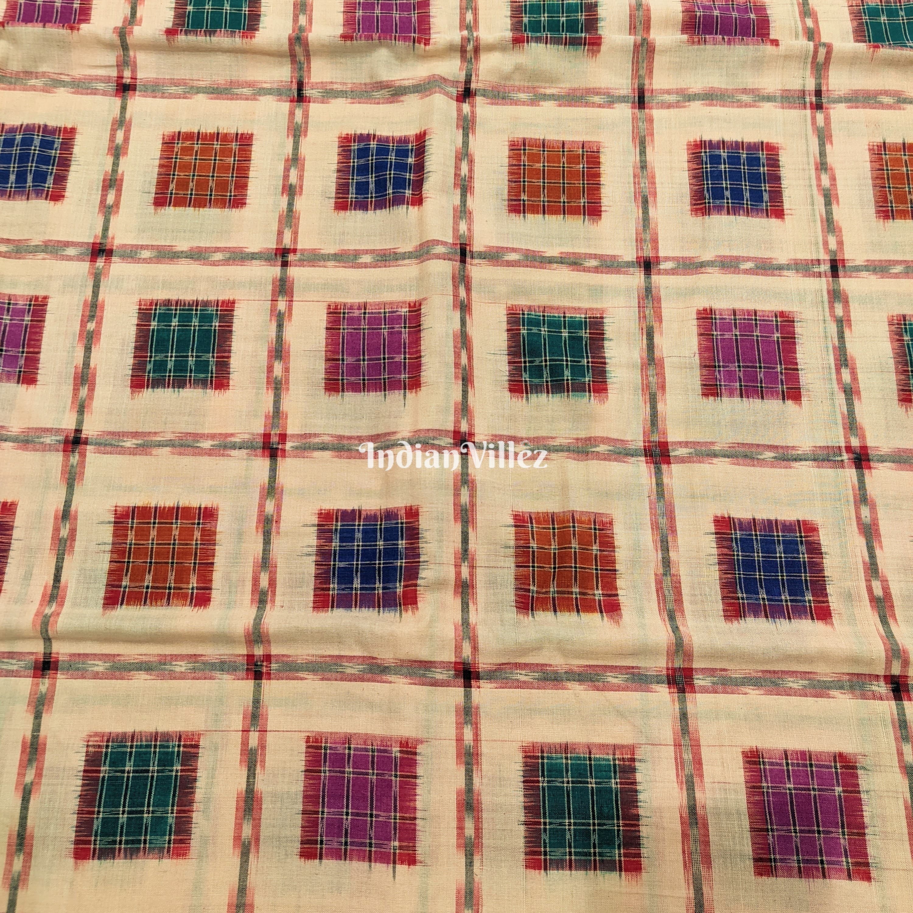 Cream Ashwin Theme Sambalpuri Ikat Cotton Fabric