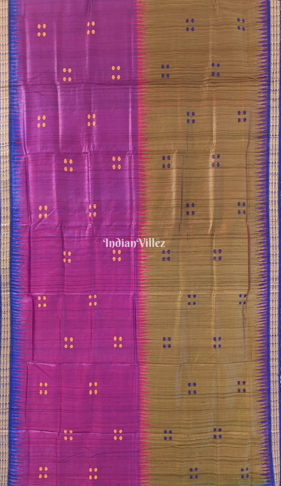 Blue Mehendi & Tyrian Purple Gopalpur Tussar Silk Saree (Maha Laxmi)