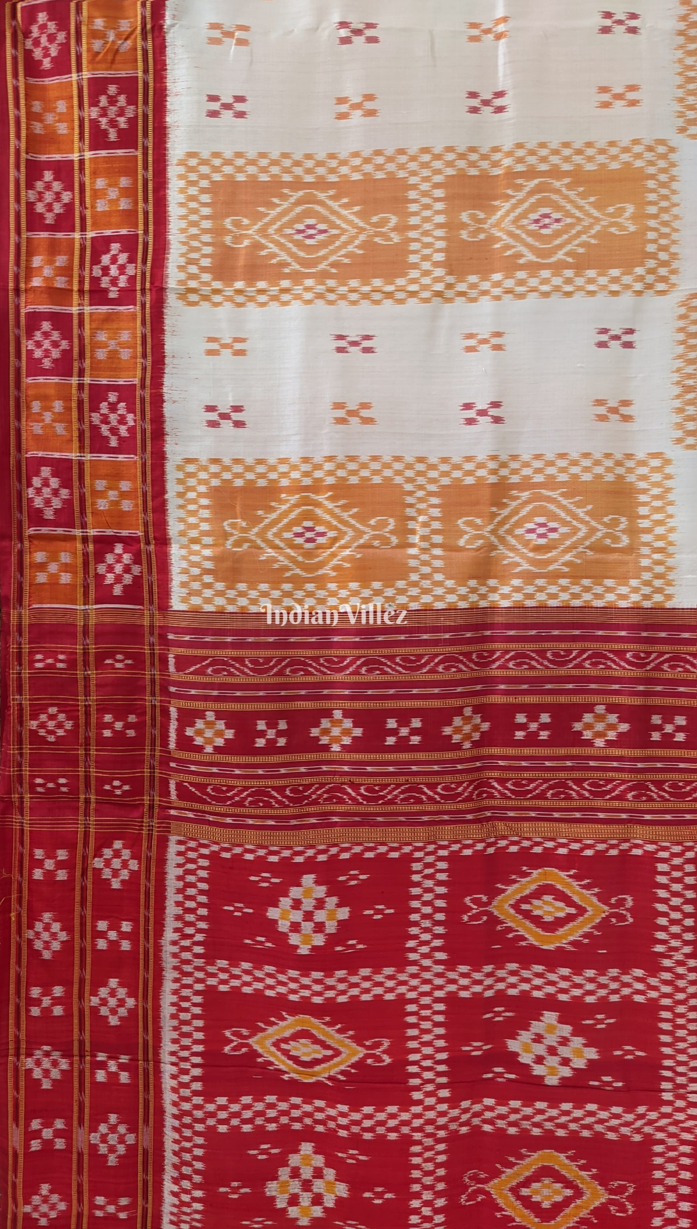 White Red Pasapali Odisha Ikat Khandua Silk Saree