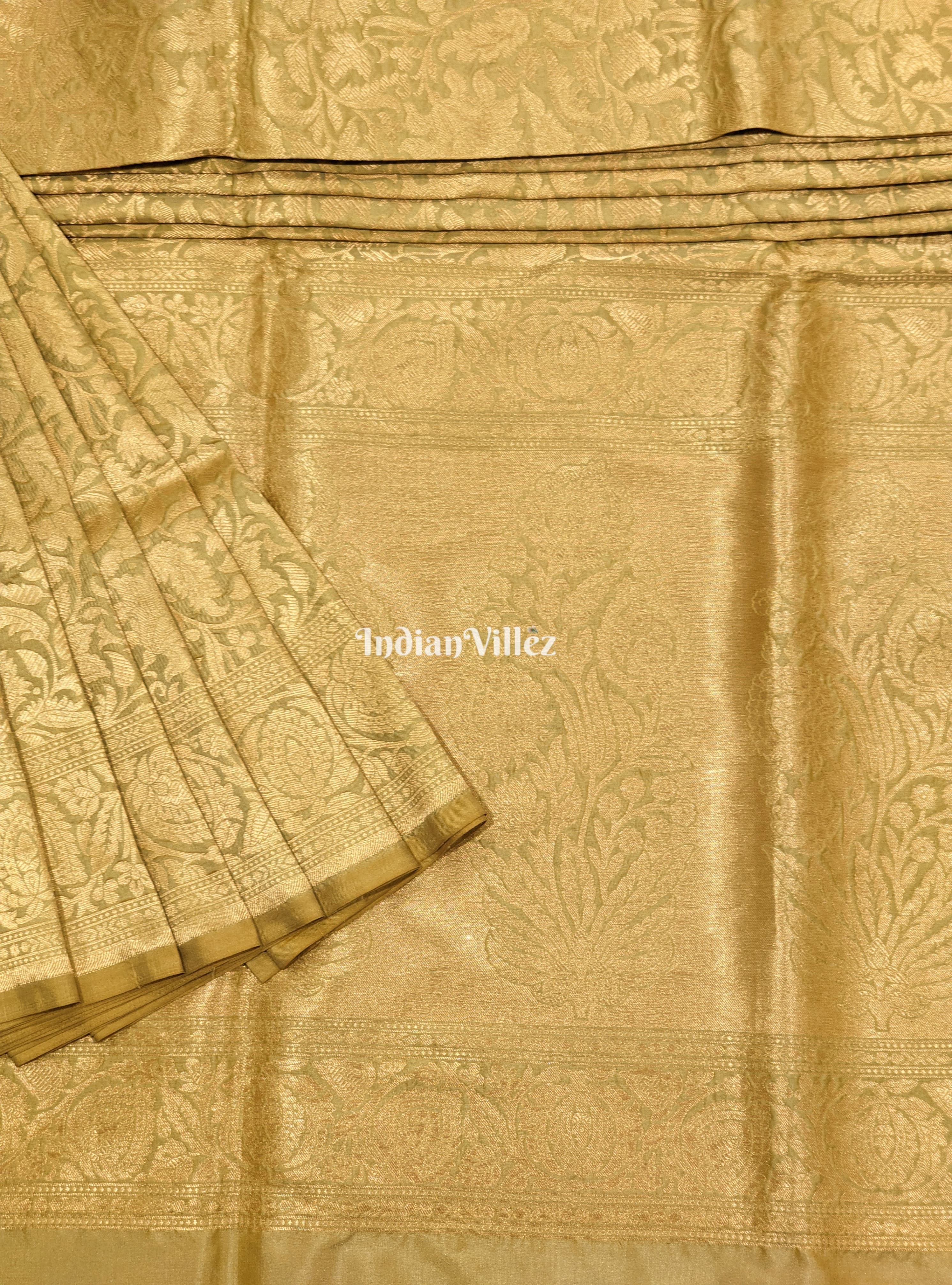 Golden Floral Theme Designer Banarasi Katan Silk Saree