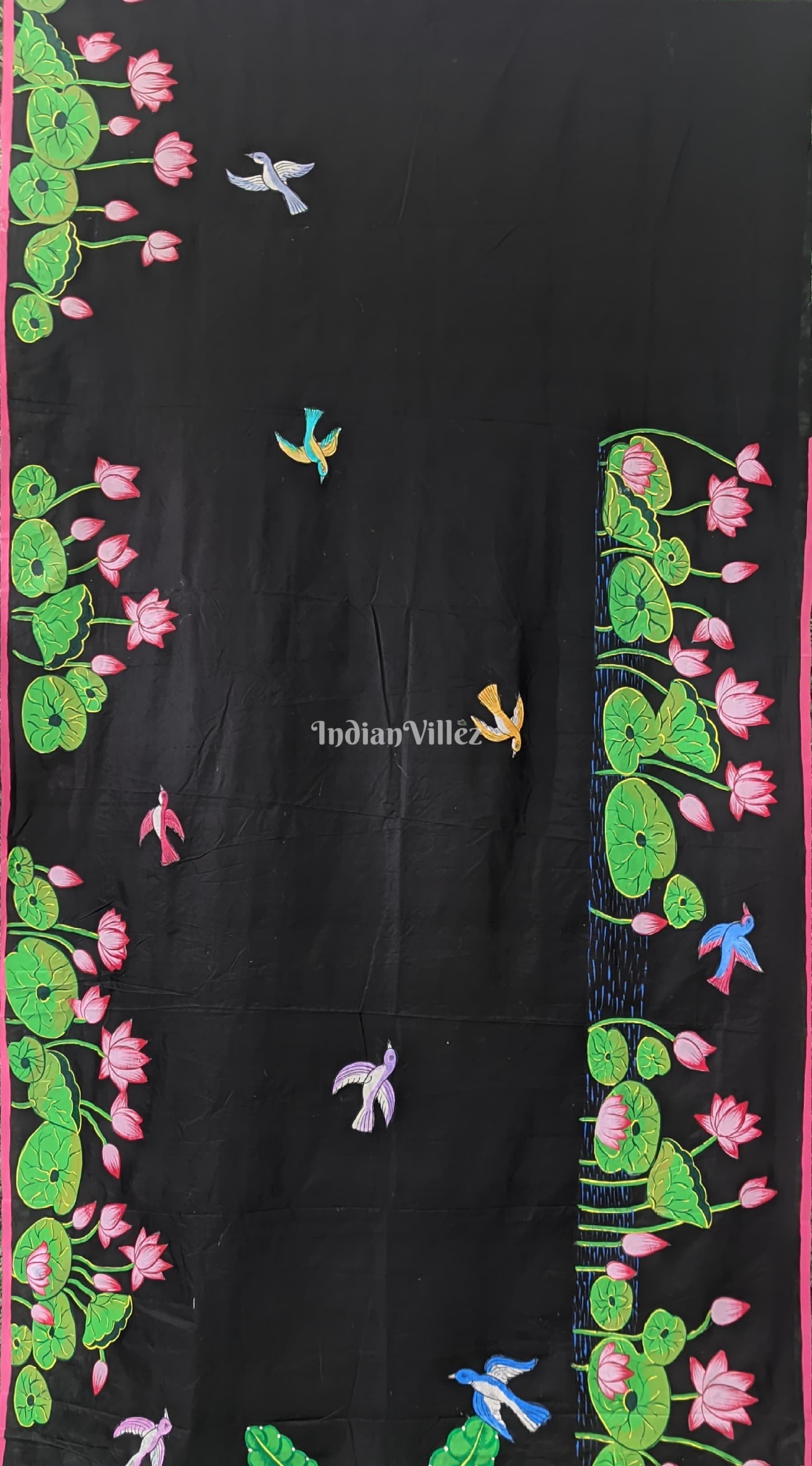Black Pattachitra Pichwai Art on Mulberry Silk Saree