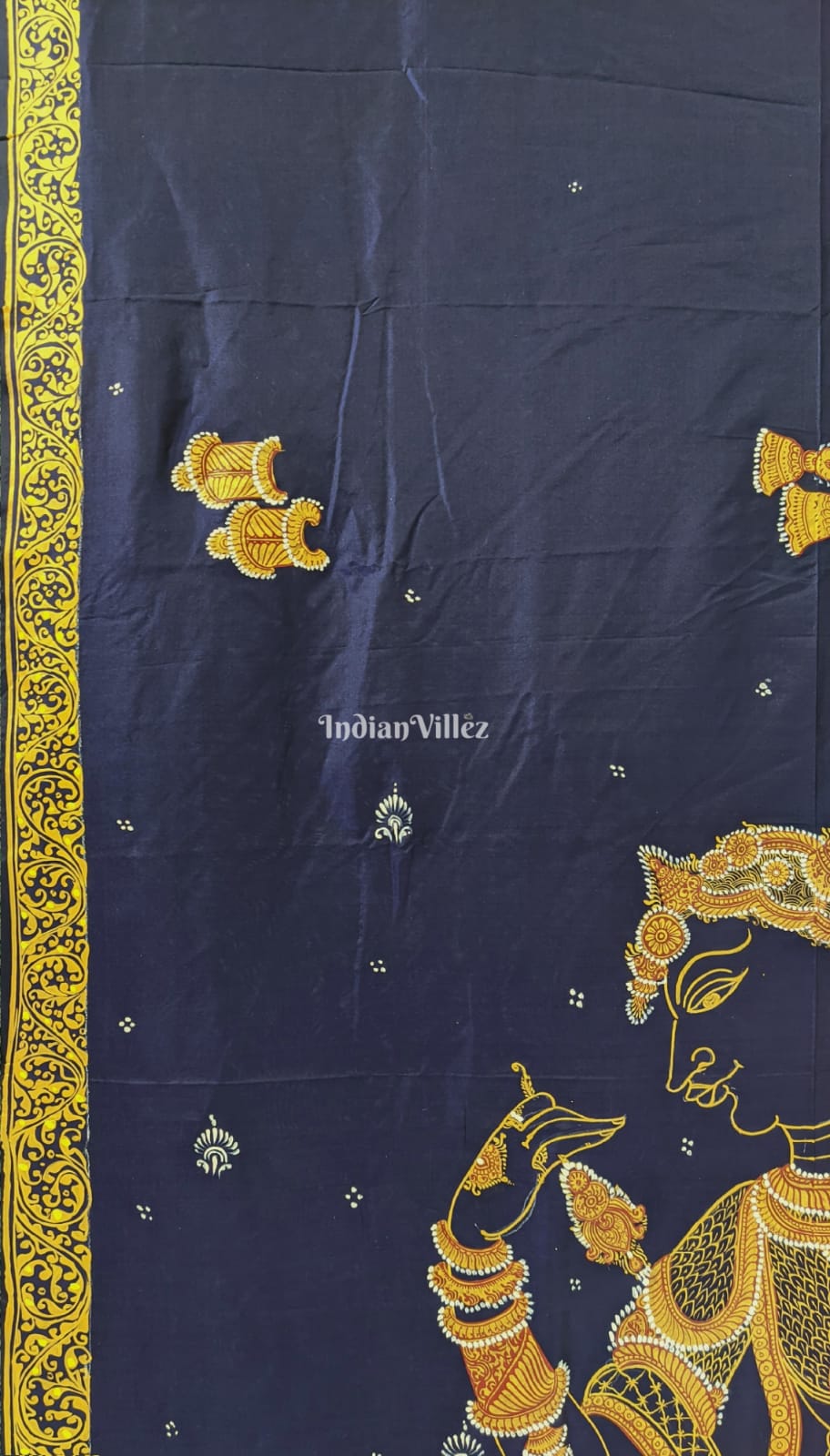 Navy Blue Nartaki Theme Pattachitra Silk Saree