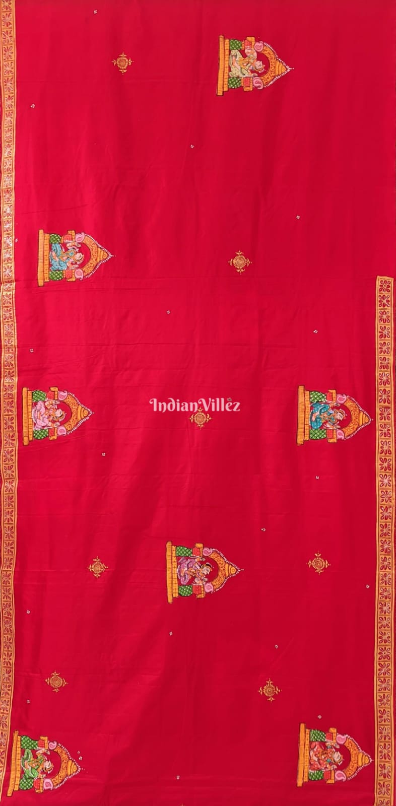 Red Elephant Nartaki Pattachitra Pure Silk Saree