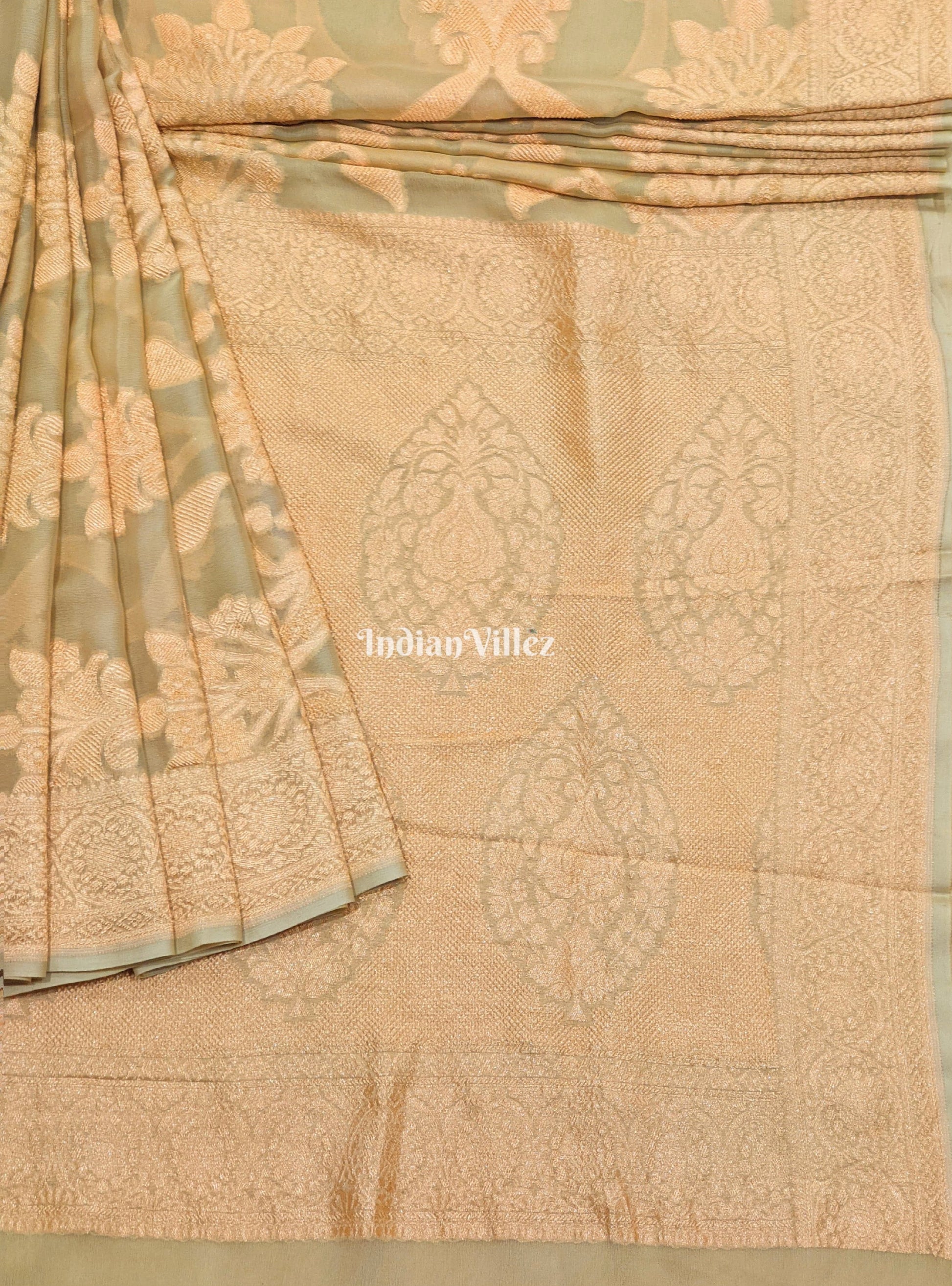 Cream Color Pure Banarasi Georgette Saree