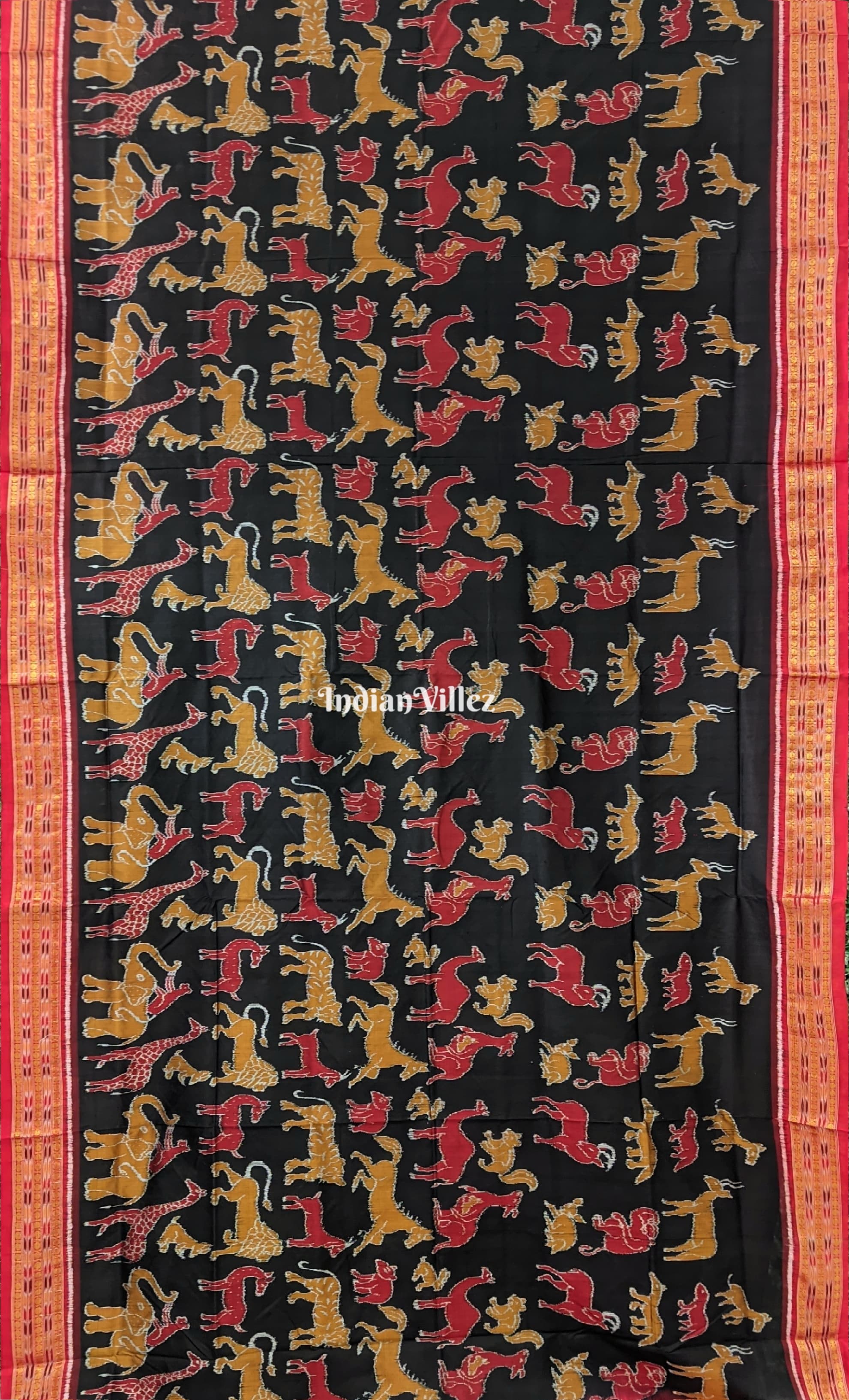 Black Jungle and Animal Theme Sambalpuri Silk Saree