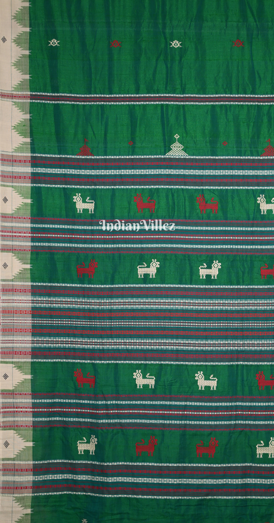 Green White Odisha Handloom Natural Dye Kotpad Tussar Saree