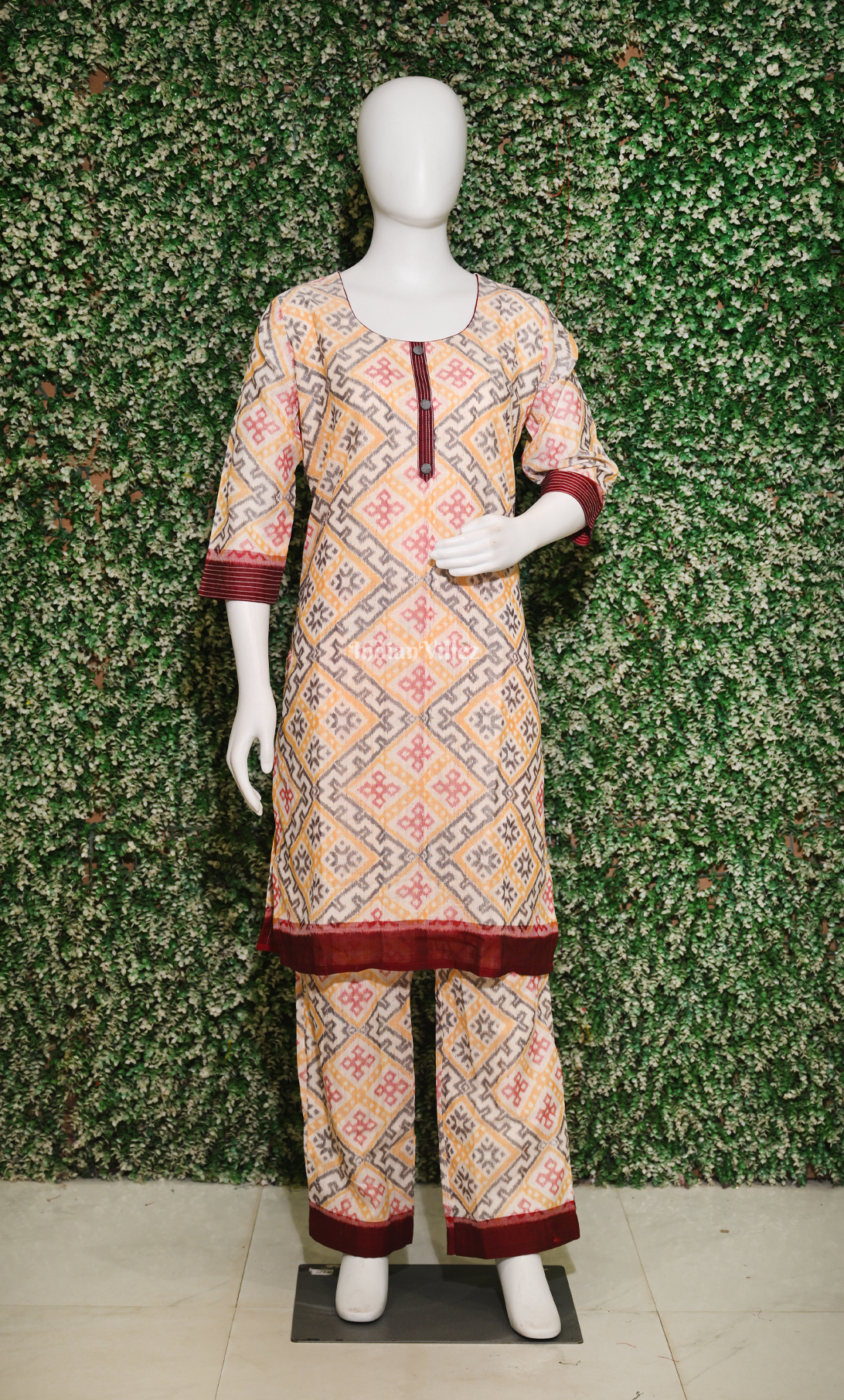 Multi Colour Odsiha Ikat Cotton Kurti Set with Pallazo (Co-Ords Set) 
