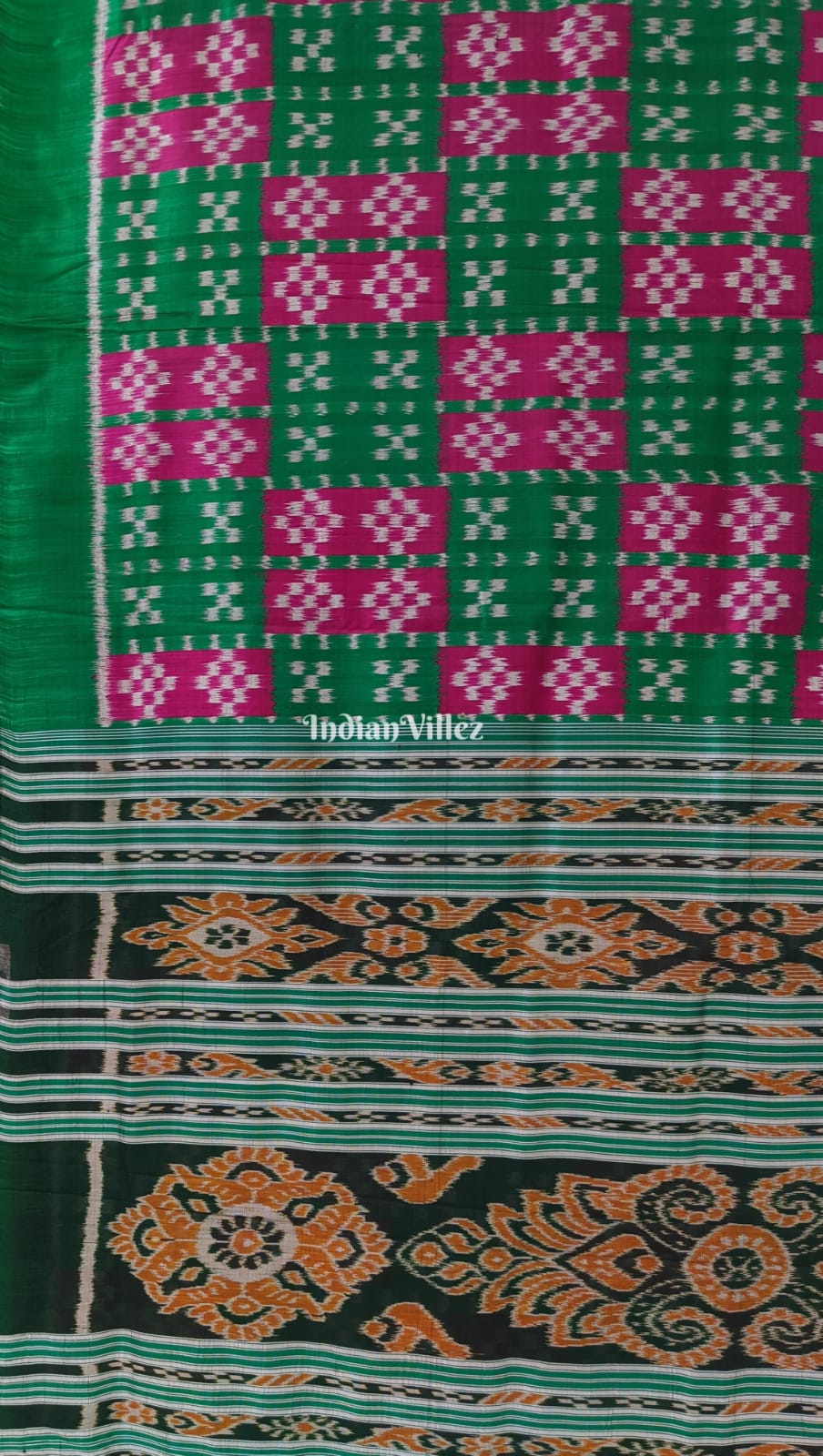 Green Purple Pasapali Contemporary Khandua Silk Saree