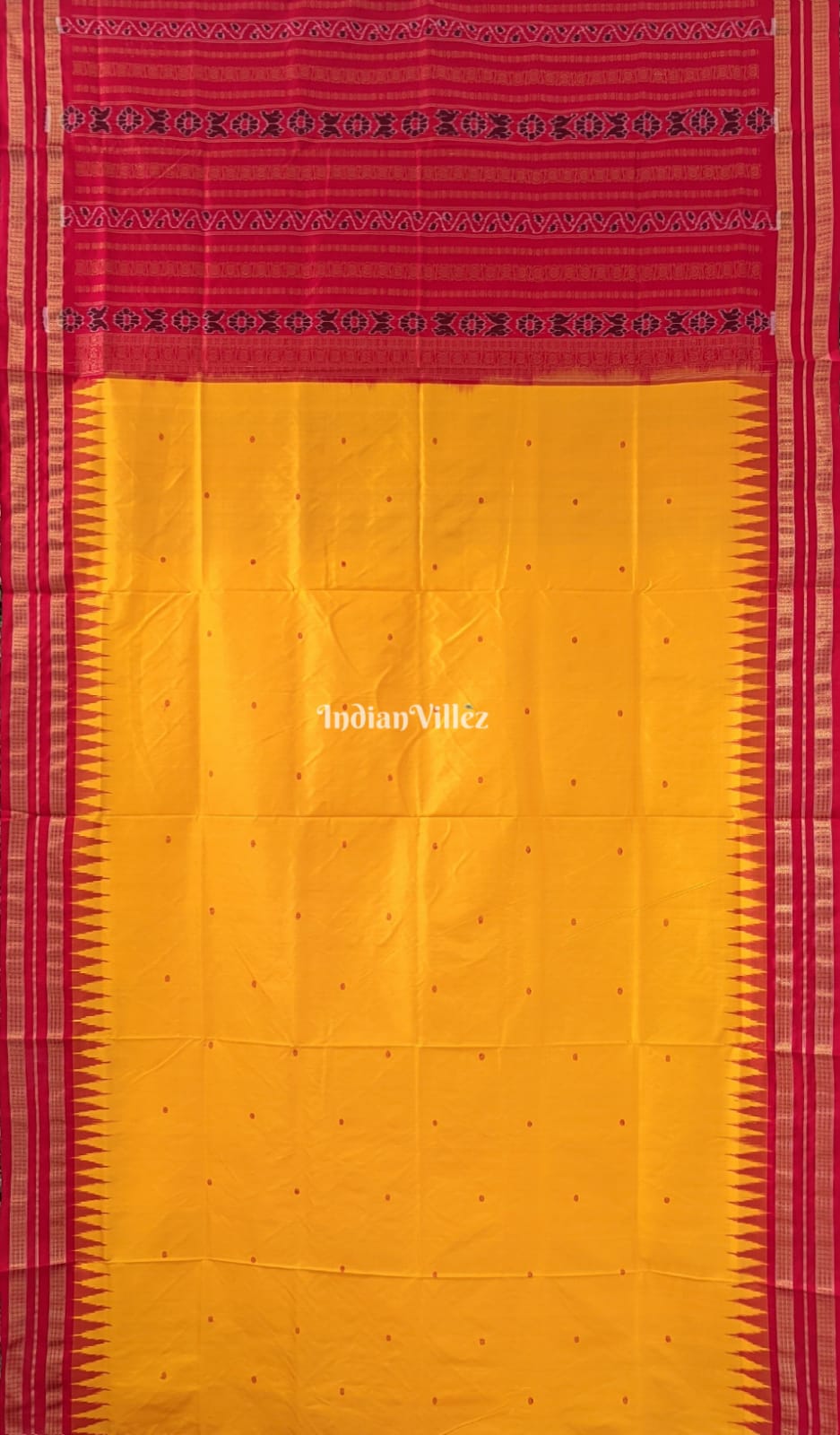 Red Yellow Patil Design Bomkai Sambalpuri Silk Saree