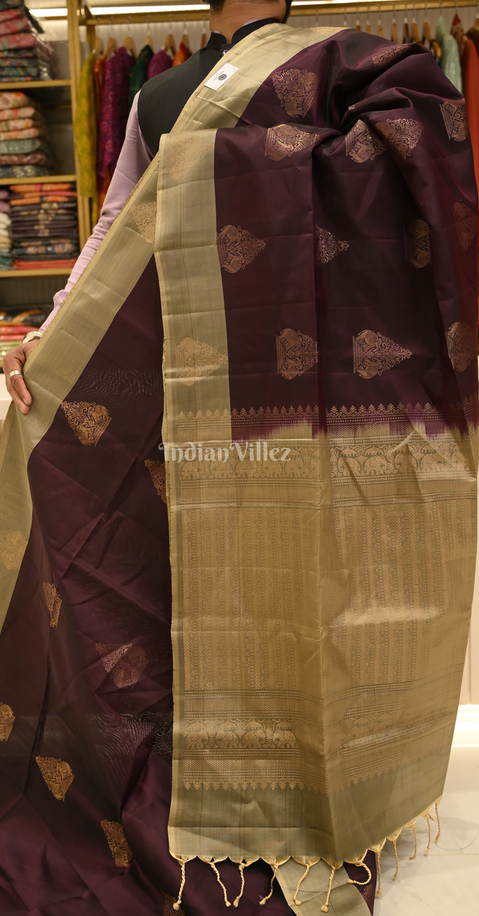 Coffee Beige Zari Pure Kanjivaram Soft Silk Saree 