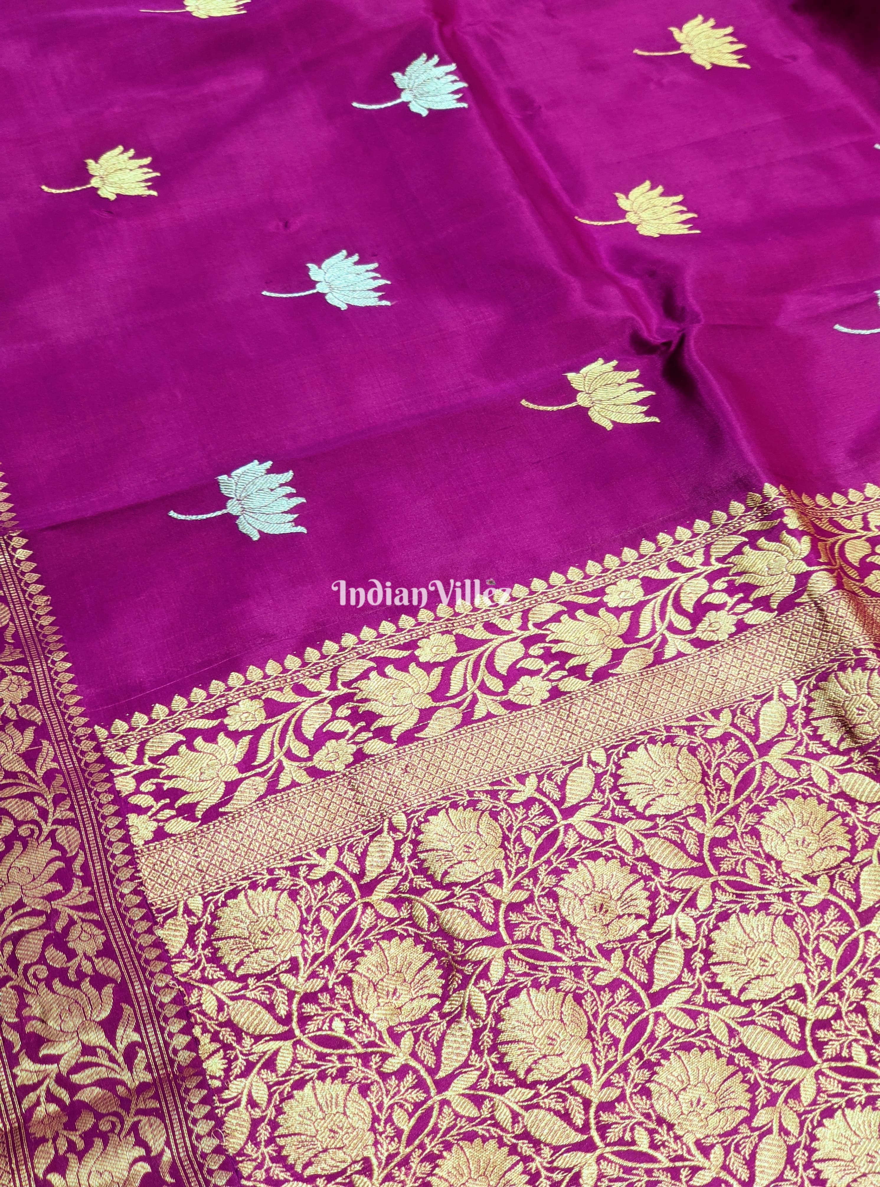 Purple Lotus Motif Banarasi Katan Silk Saree