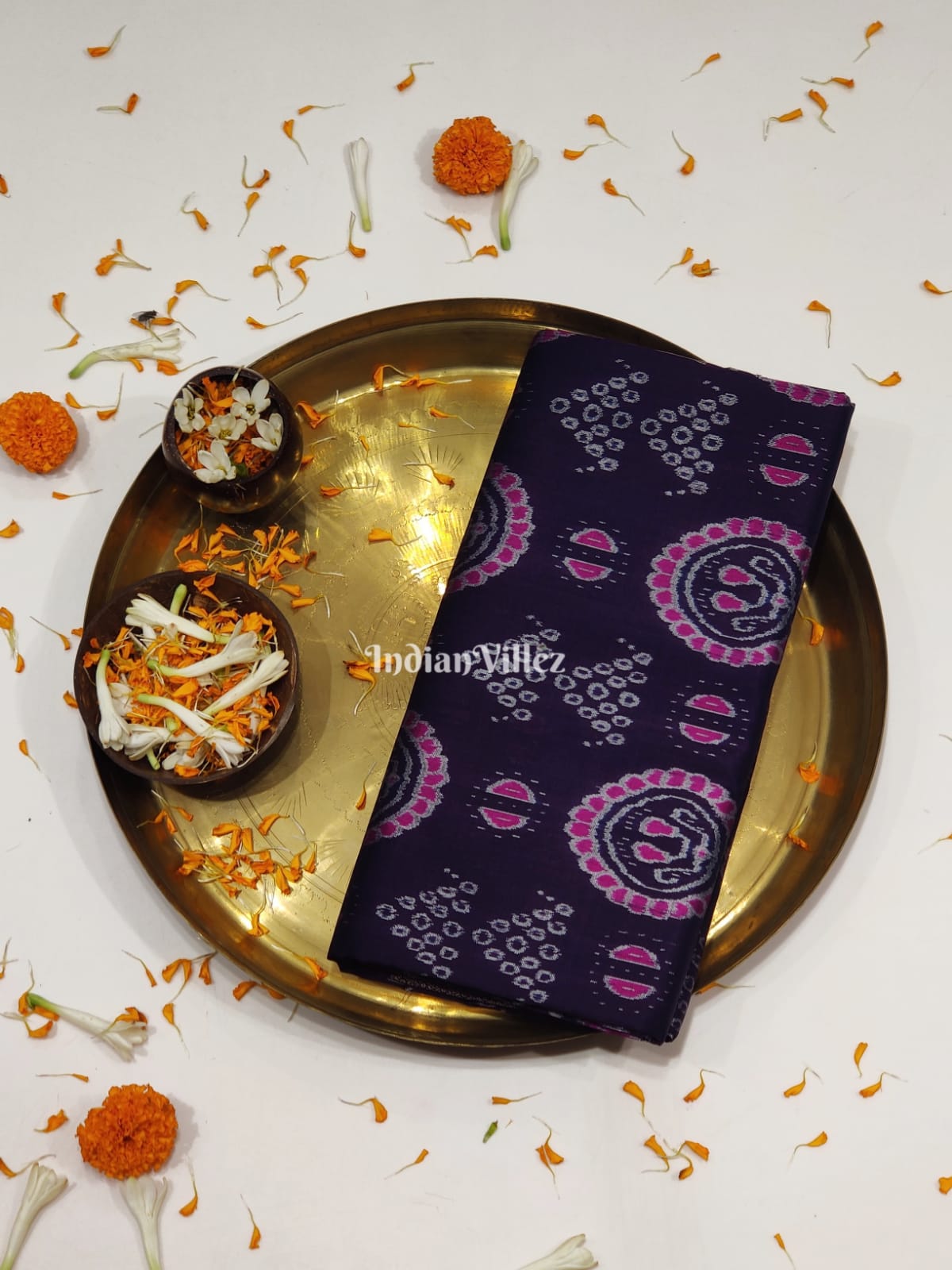 Violet Magenta Purple Laxmi Pada Jhoti Sambalpuri Ikat Silk Saree