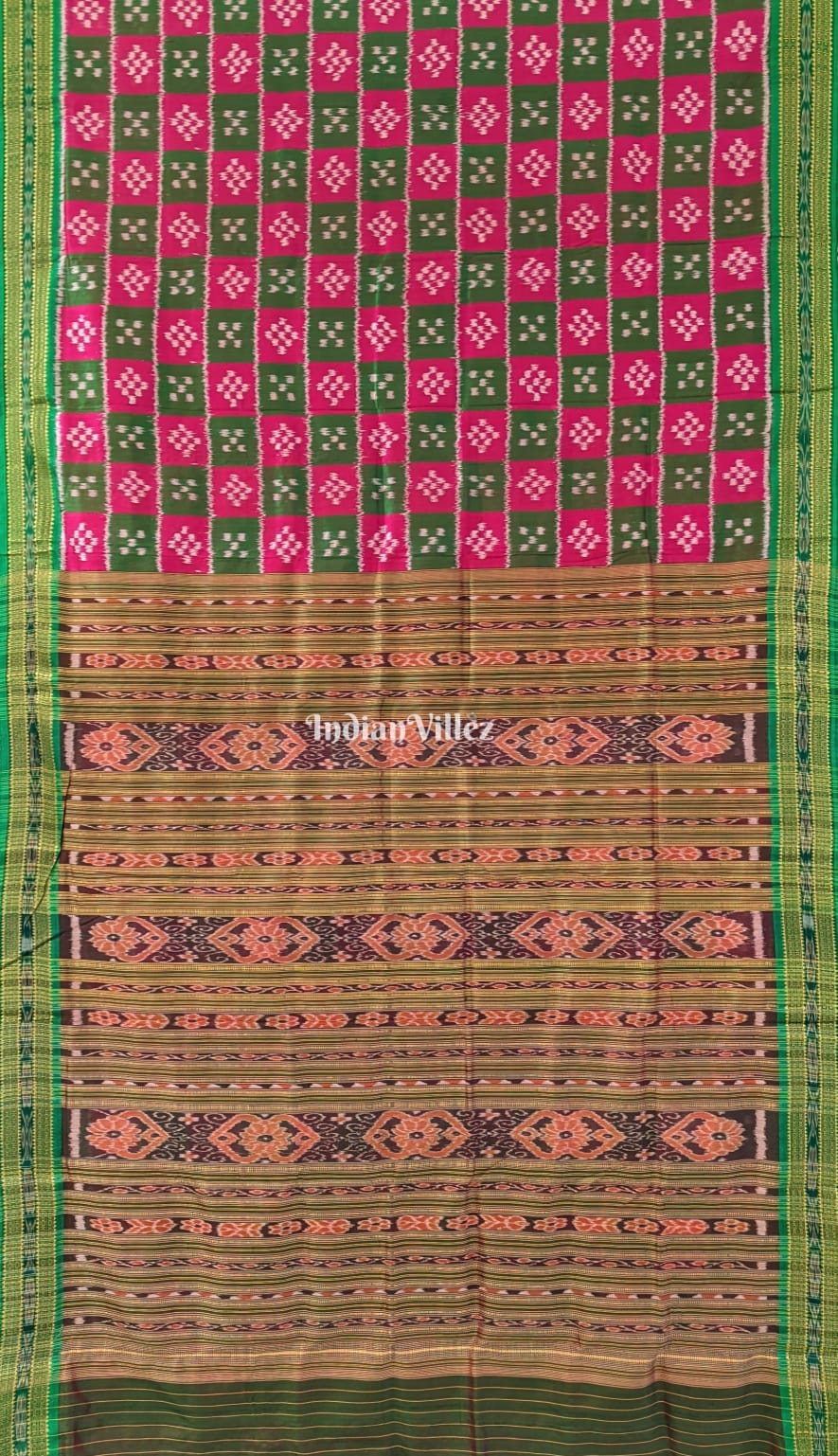 Rani Green Body Pasapali Odisha Ikat Khandua Silk Saree