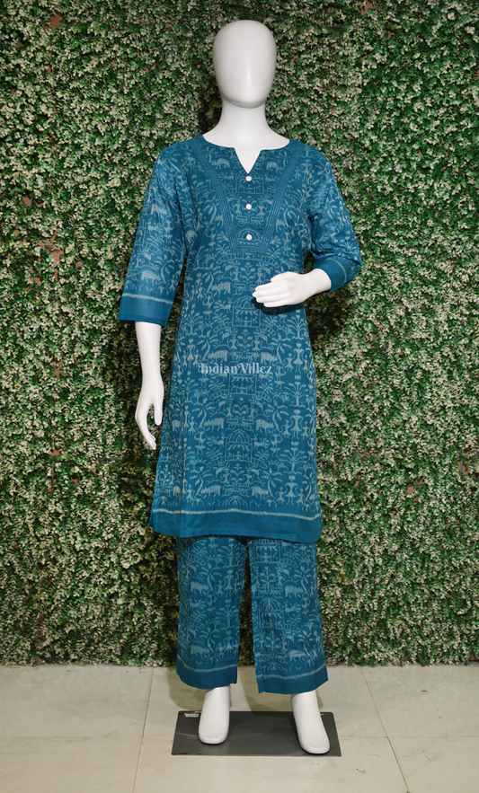  Blue Tribal Odisha Ikat Designer Cotton Kurti Set with Pallazo (Co-Ords Set) 