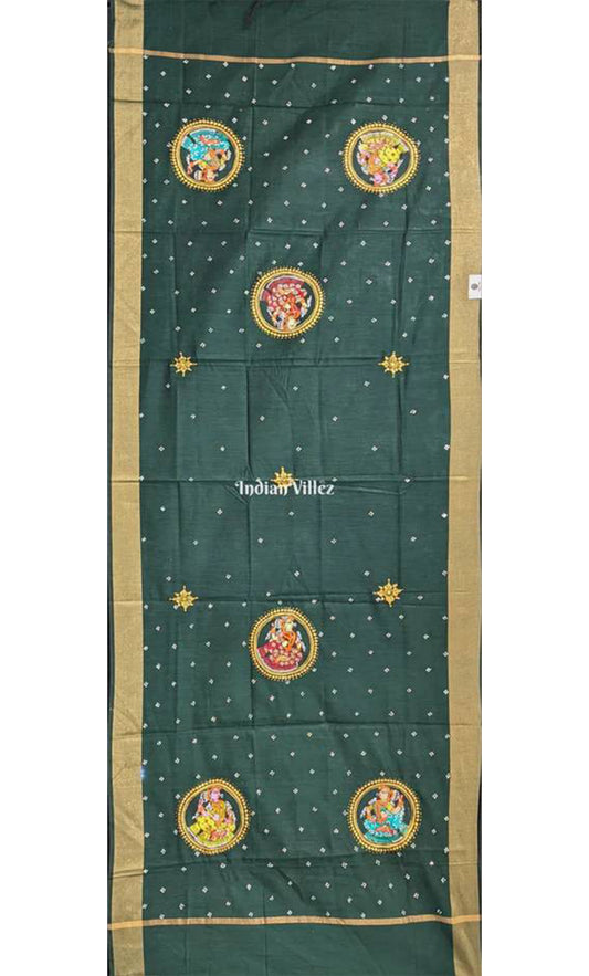 Green Nartaki Theme Patachitra Chanderi Dupatta