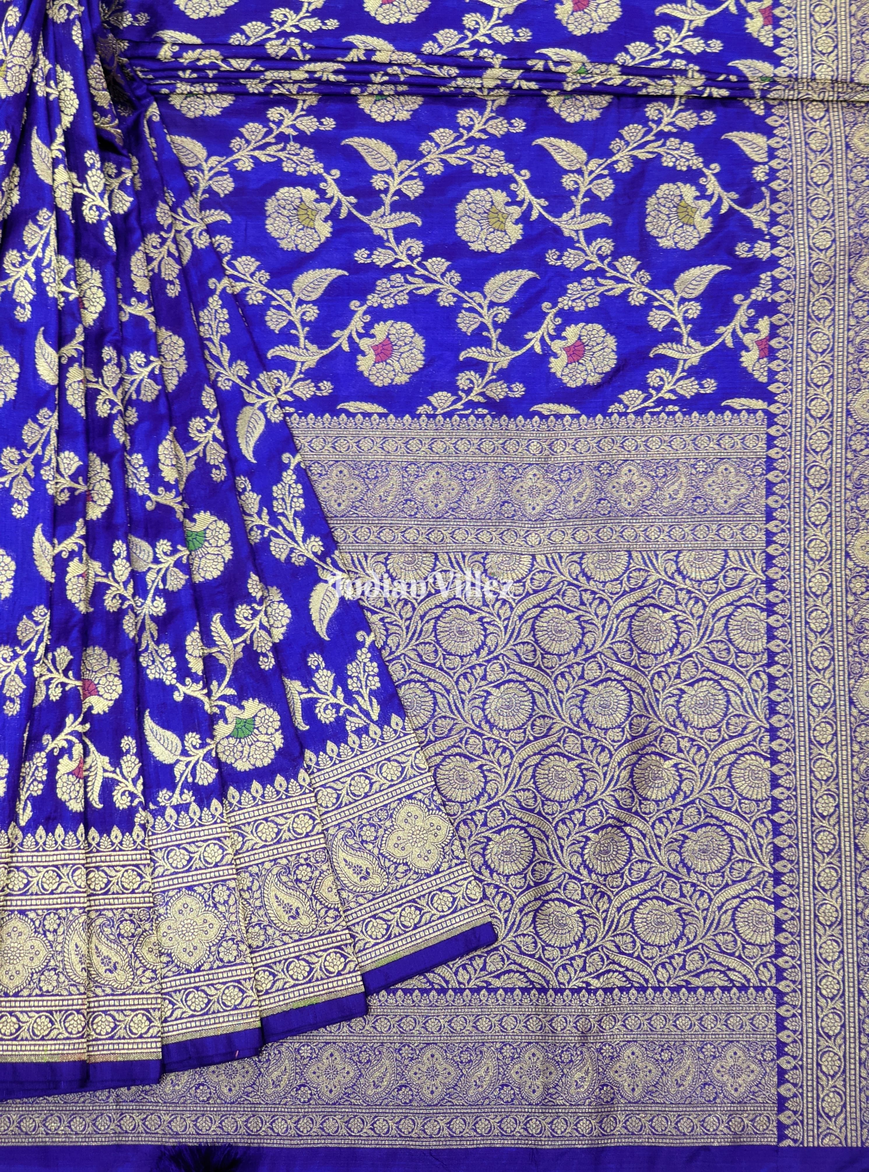 Violet Floral Design Pure Banarasi Katan Saree