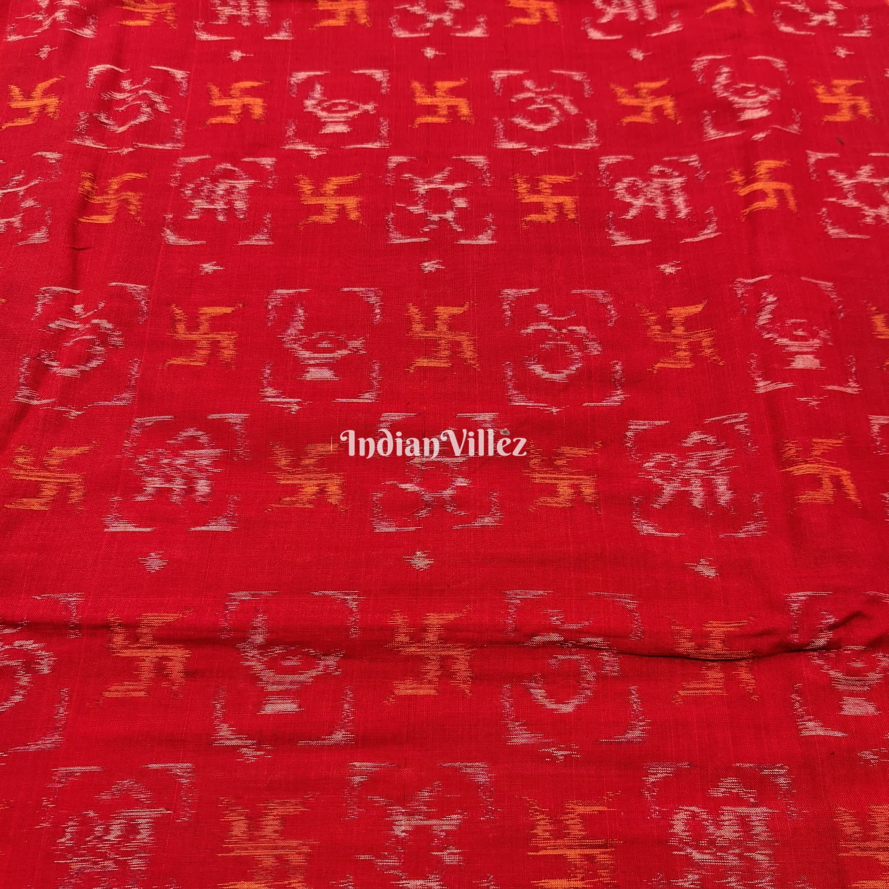 Red Swastika Odisha Ikat Sambalpuri Cotton Fabric