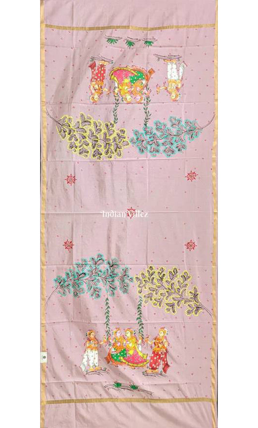 Lavender Rajo Theme Patachitra Chanderi Dupatta