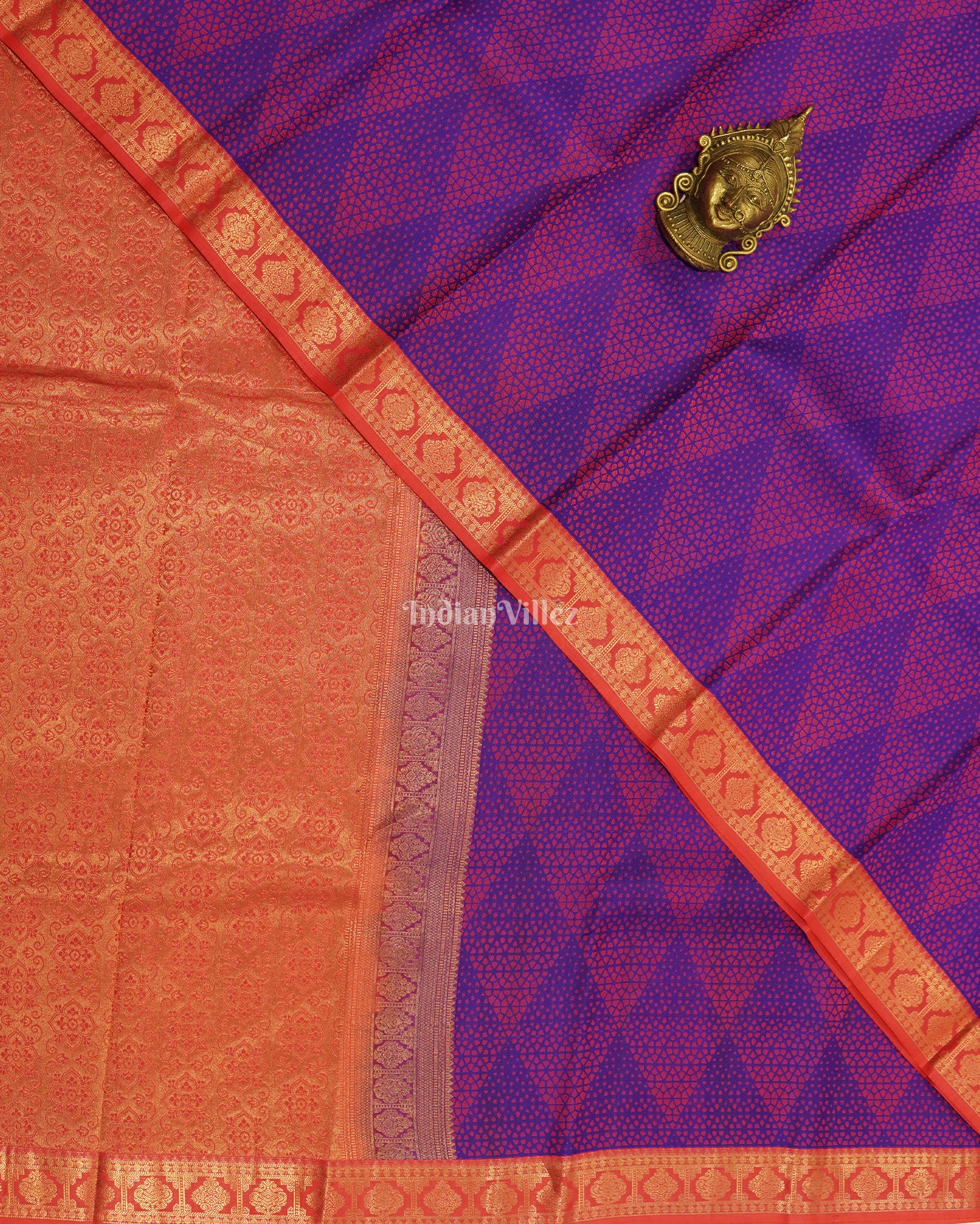 Blue With Red Pure Kanjivaram Silk Saree