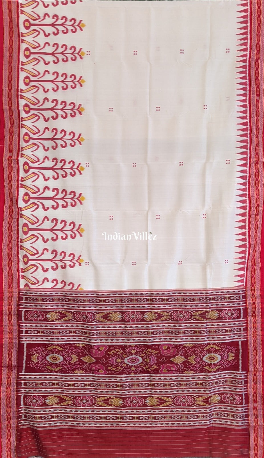 White Red Odisha Ikat Khandua Silk Saree