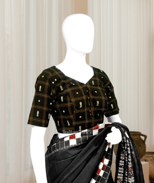 Black Fish Motif Odisha Ikat Sambalpuri Cotton Blouse