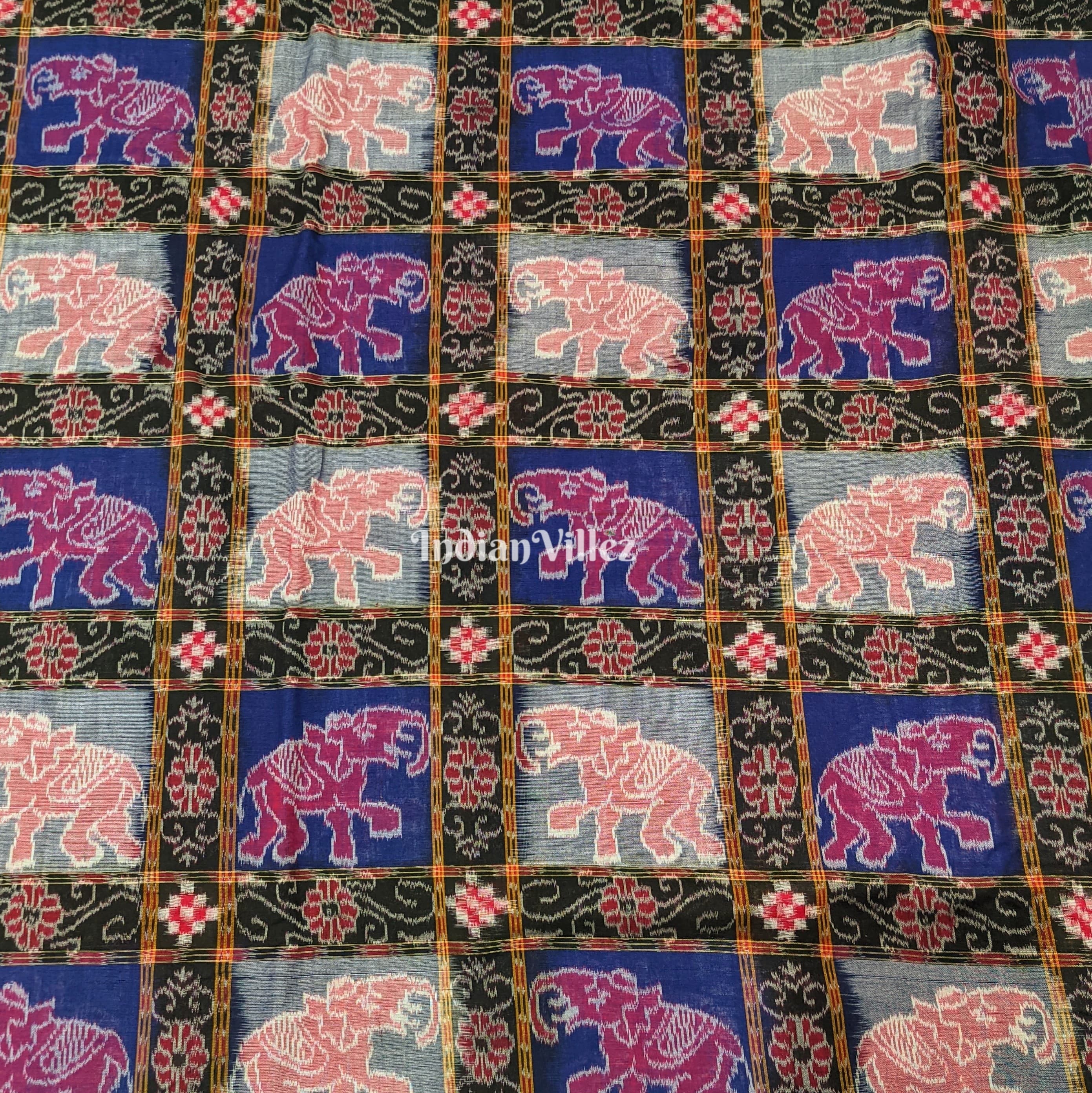 Multicolor Elephant Design Sambalpuri Ikat Cotton Fabric