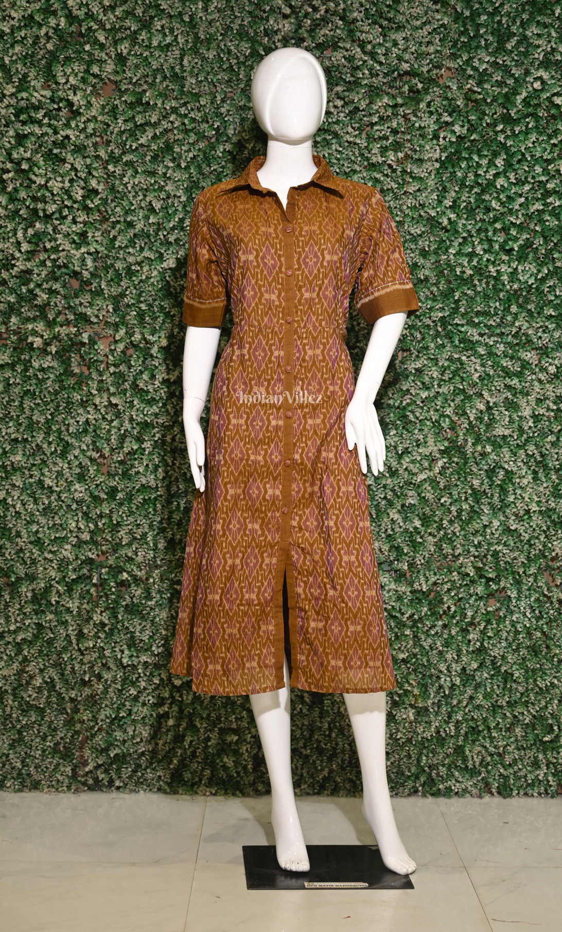 Mustard Yellow Diamond Design Odisha Ikat Designer Office Wear Dress