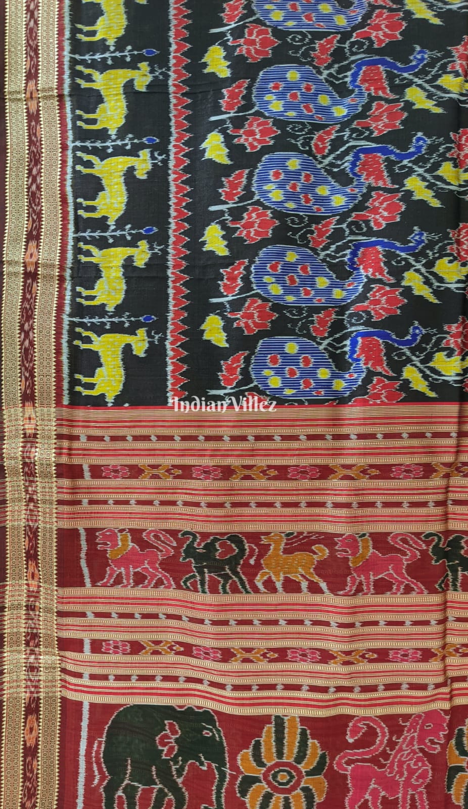 Black Peacock Flower Odisha Ikat Khandua Silk Saree