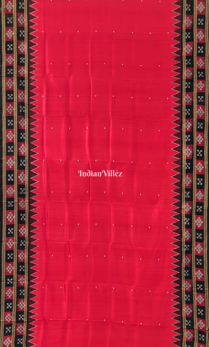 Red Single Butta Border Pasapali Khandua Silk Saree