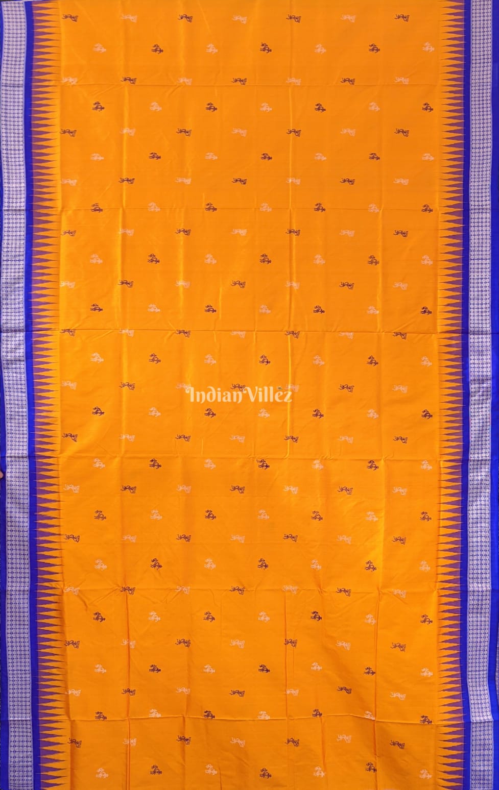 Yellow Blue Tribal Body Anchal Sambalpuri Silk Saree