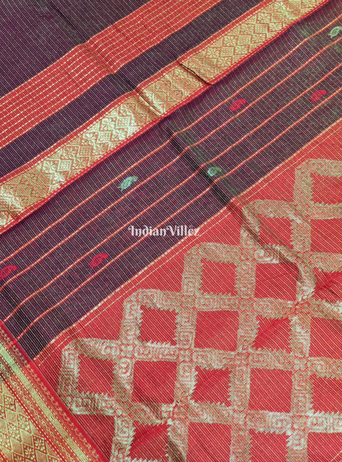 Chocolate Brown Maheshwari Silk Saree