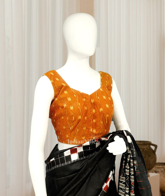 Orange Tipa Design Odisha Ikat Sambalpuri Cotton Blouse 