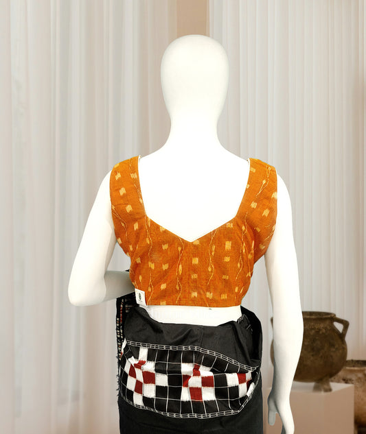 Orange Tipa Design Odisha Ikat Sambalpuri Cotton Blouse 