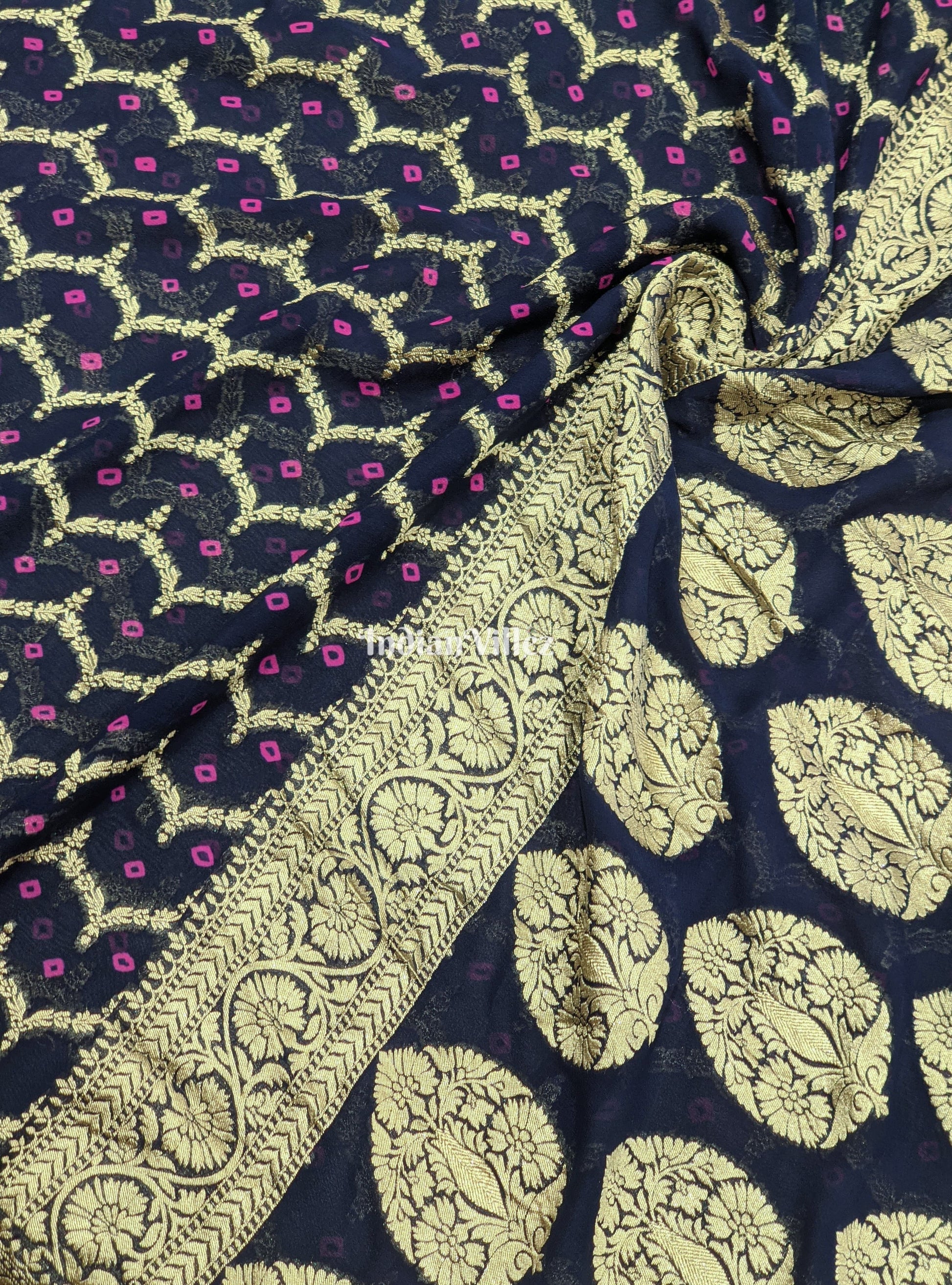 Midnight Blue Banarasi Georgette Saree