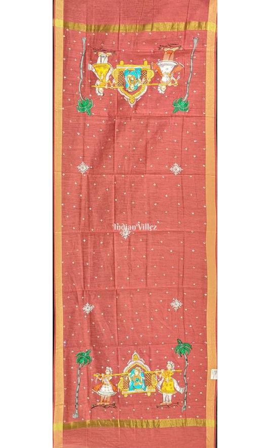 Orange Doli Barat Theme Patachitra Chanderi Dupatta
