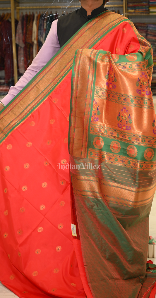 Red Green Woven Zari Paithani Silk Saree