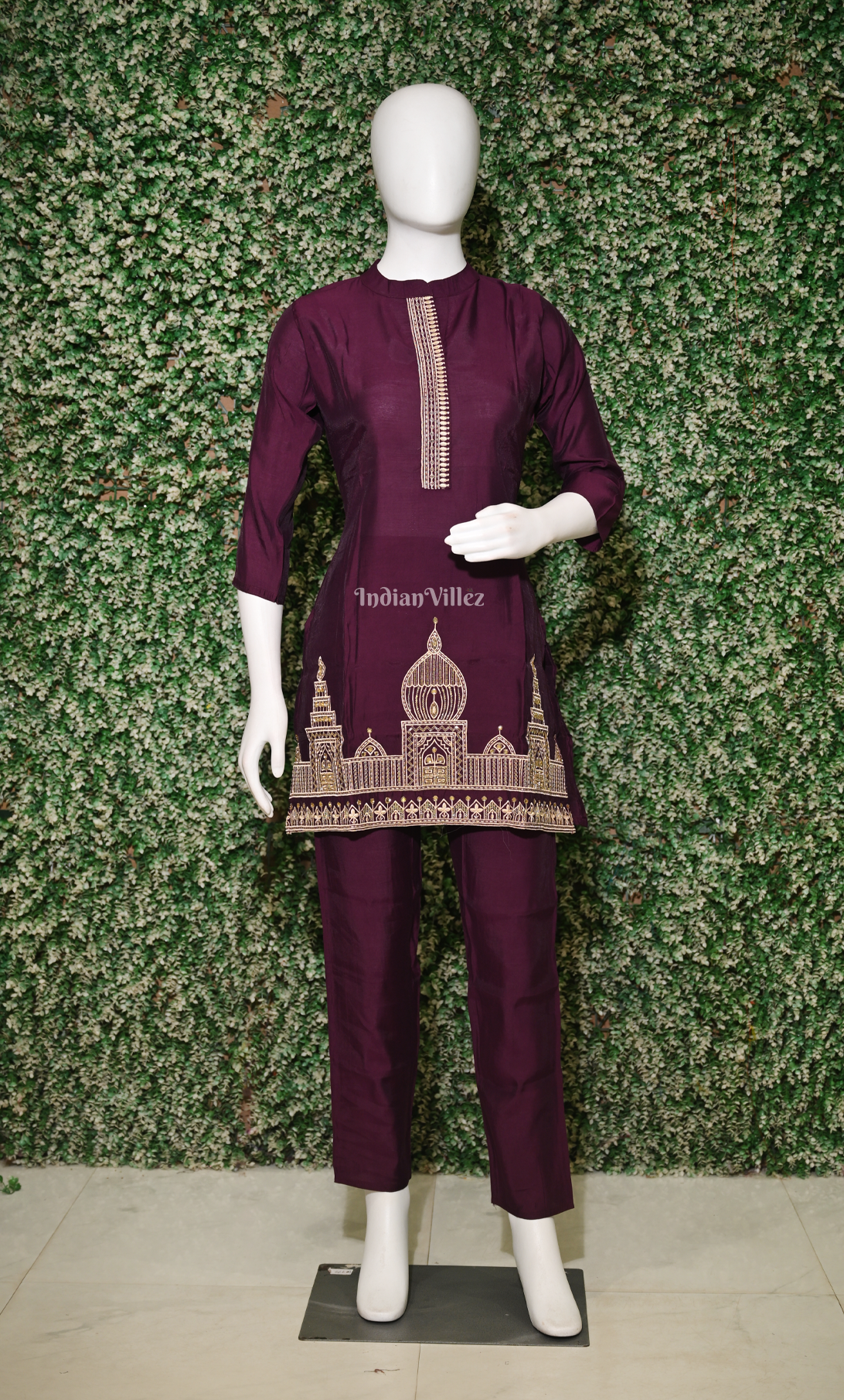 Designer Purple Embroidery Kurta & Pant Set-(Co-Ords Set) 
