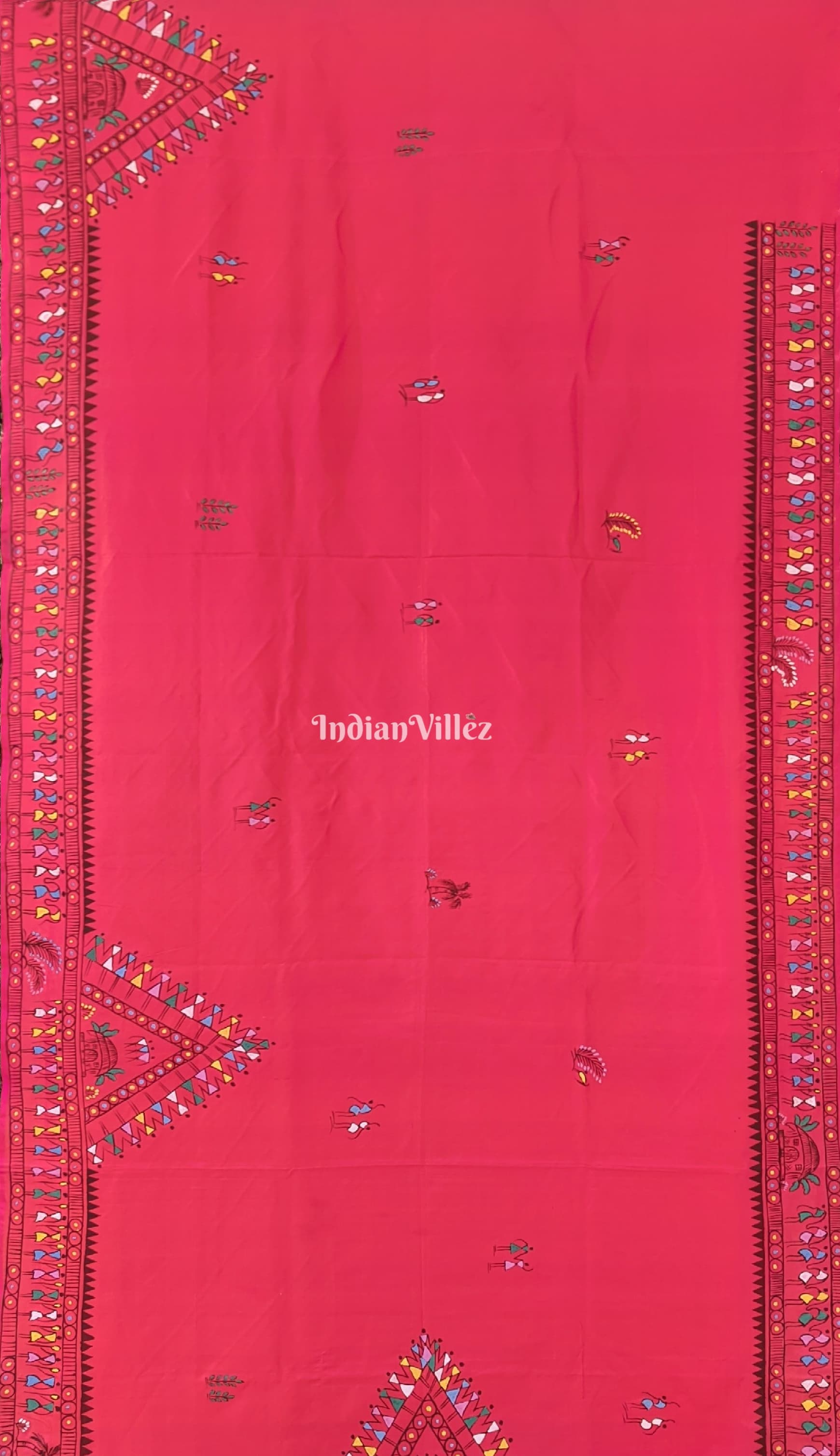 Rani Pink Tribal Themed Pattachitra Silk Saree