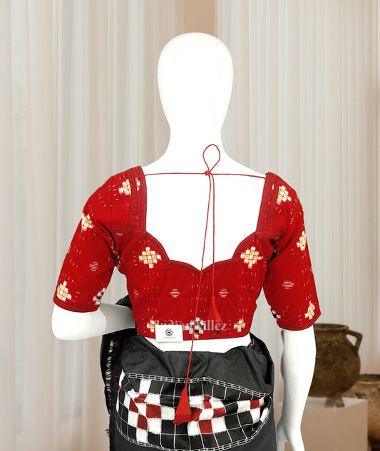 Red Pasapali Odisha Ikat Sambalpuri Cotton Blouse 