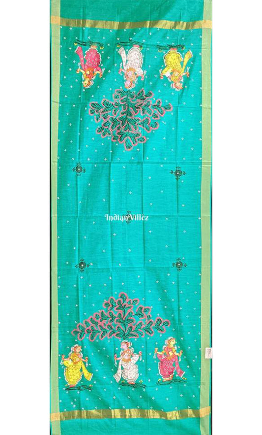 Green Nartaki Theme Patachitra Chanderi Dupatta
